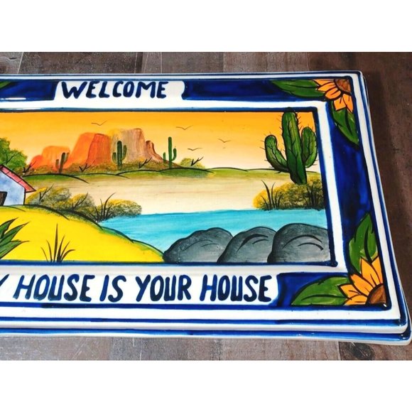 18 X 10 Mexican Talavera Wall Art Pottery Welcome Sign My House Is Your House - Picture 7 of 9
